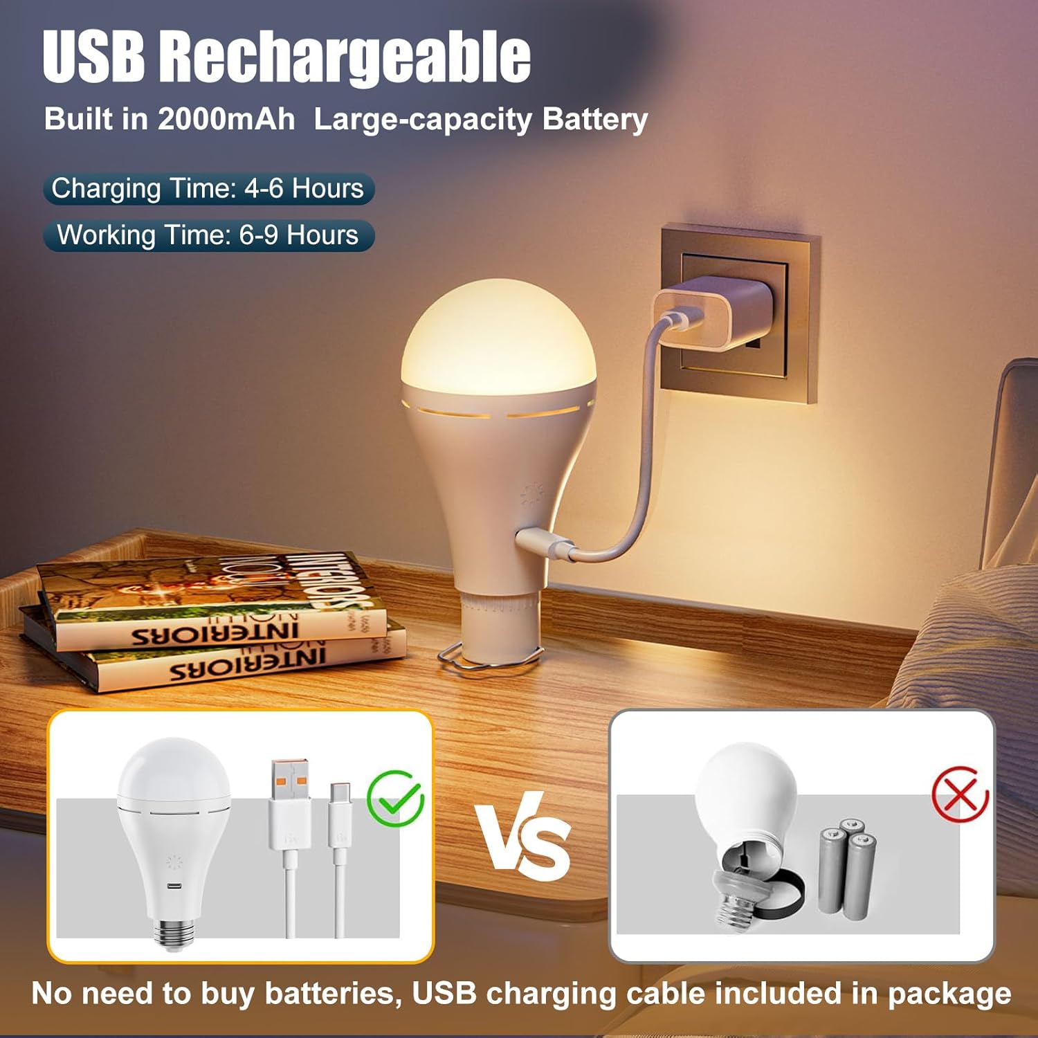 brightown-a70-usb-rechargeable-emergency-light-bulb-2-pack-700lm-remote-control image 7