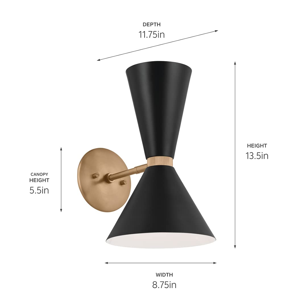 kichler-phix-13-5-2-light-wall-sconce-champagne-bronze-with-black-pivoting-shade image 3