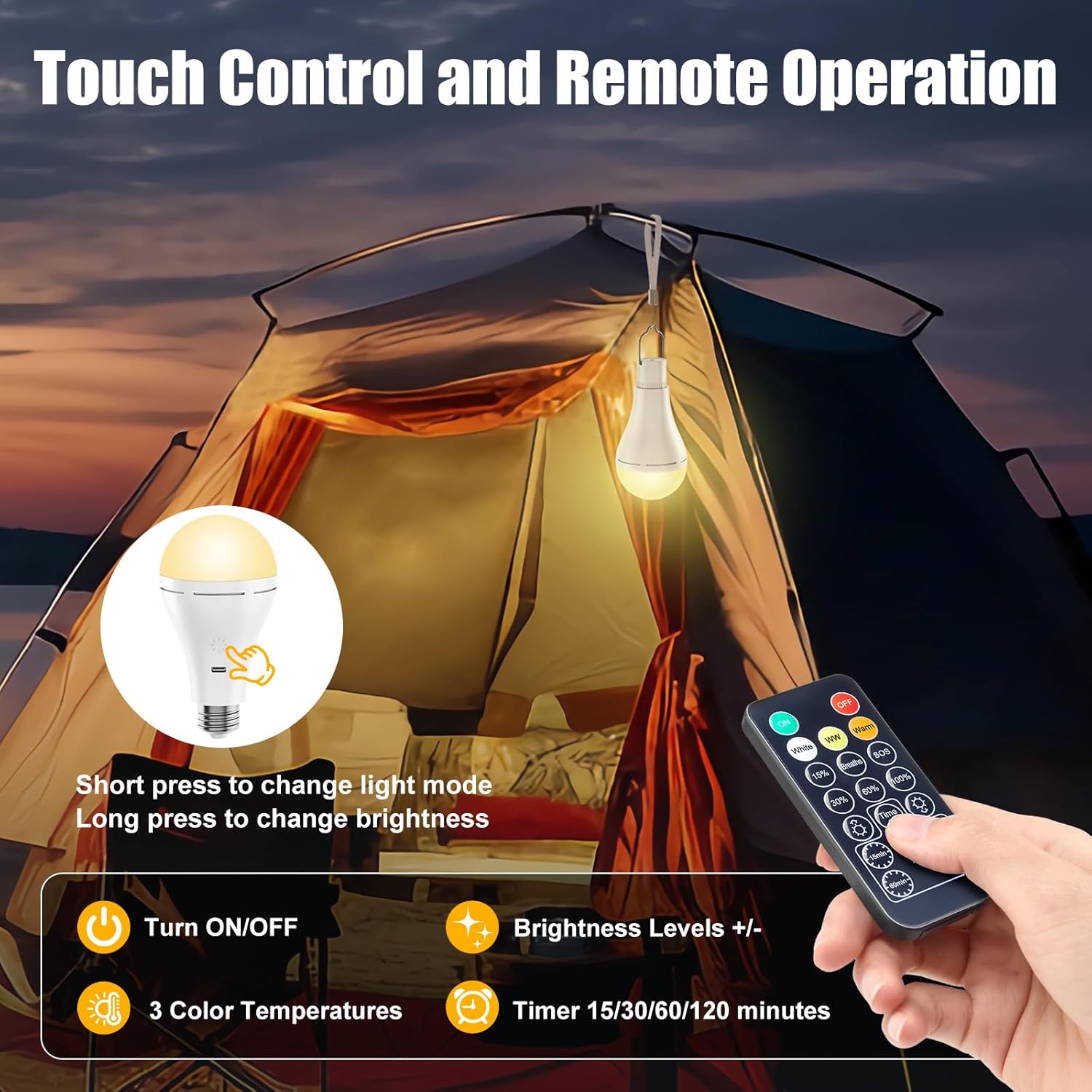 brightown-a70-usb-rechargeable-emergency-light-bulb-2-pack-700lm-remote-control image 3