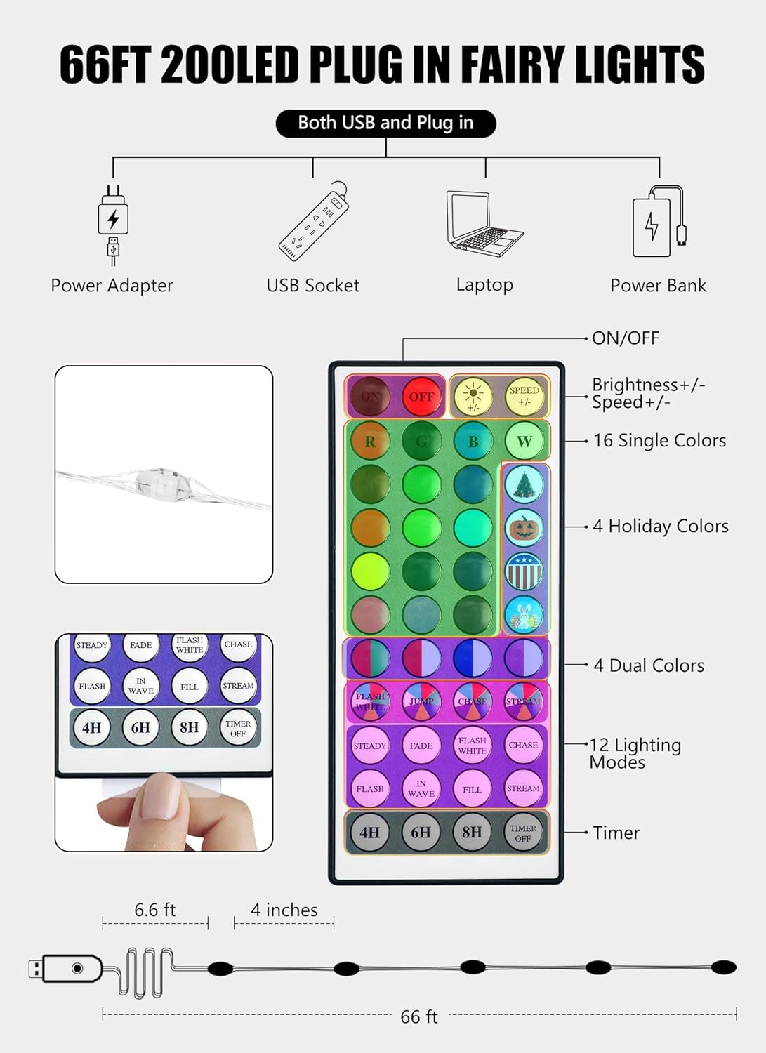 brightown-66ft-200-led-usb-silver-wire-fairy-lights-with-remote-24-colors-16-mod image 5