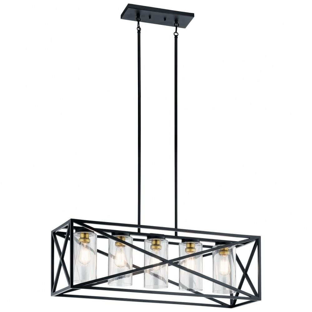 kichler-moorgate-5-light-linear-chandelier-black-brass-vintage-industrial-design image 1
