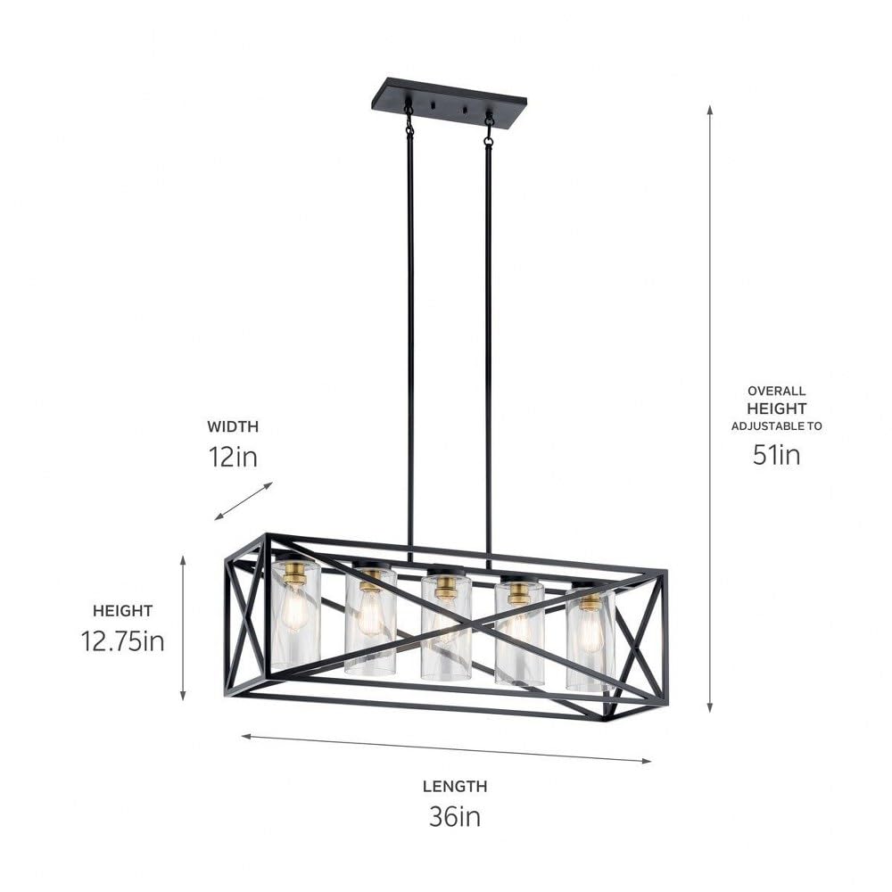 kichler-moorgate-5-light-linear-chandelier-black-brass-vintage-industrial-design image 8