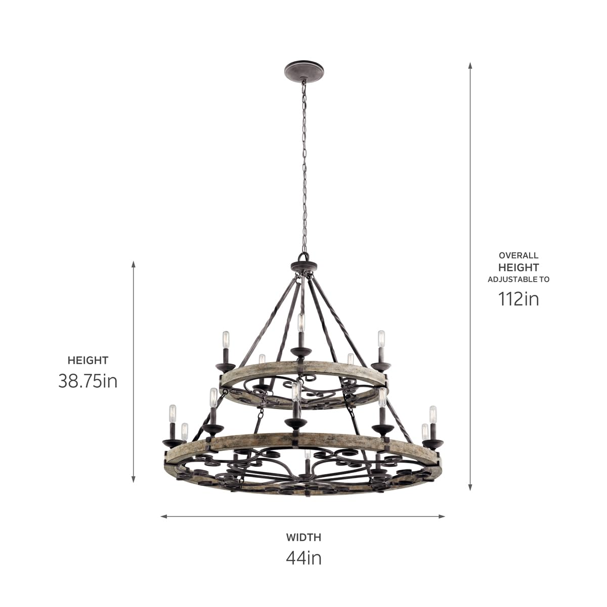 kichler-taulbee-15-light-2-tier-chandelier-weathered-zinc-weathered-grey-wood-ac image 7