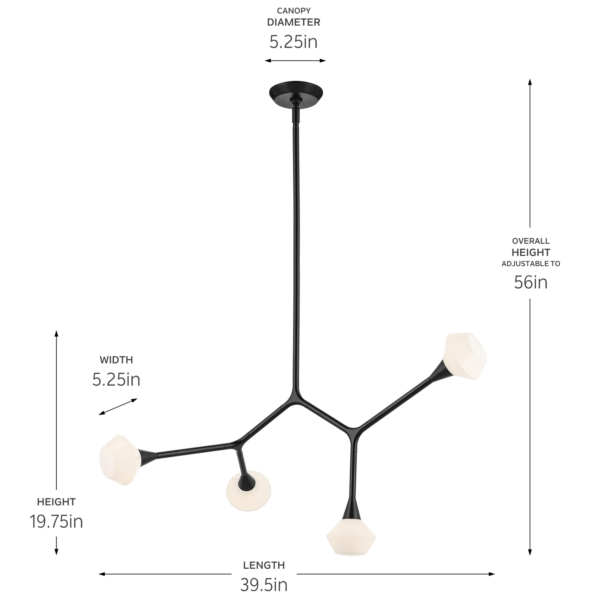kichler-cassius-4-light-convertible-chandelier-black-soft-modern-with-opal-glass image 4