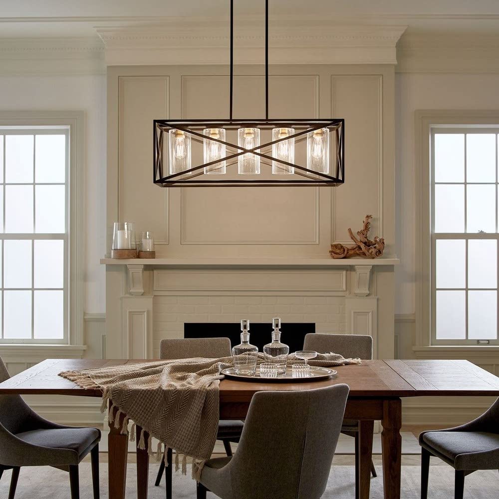kichler-moorgate-5-light-linear-chandelier-black-brass-vintage-industrial-design image 5