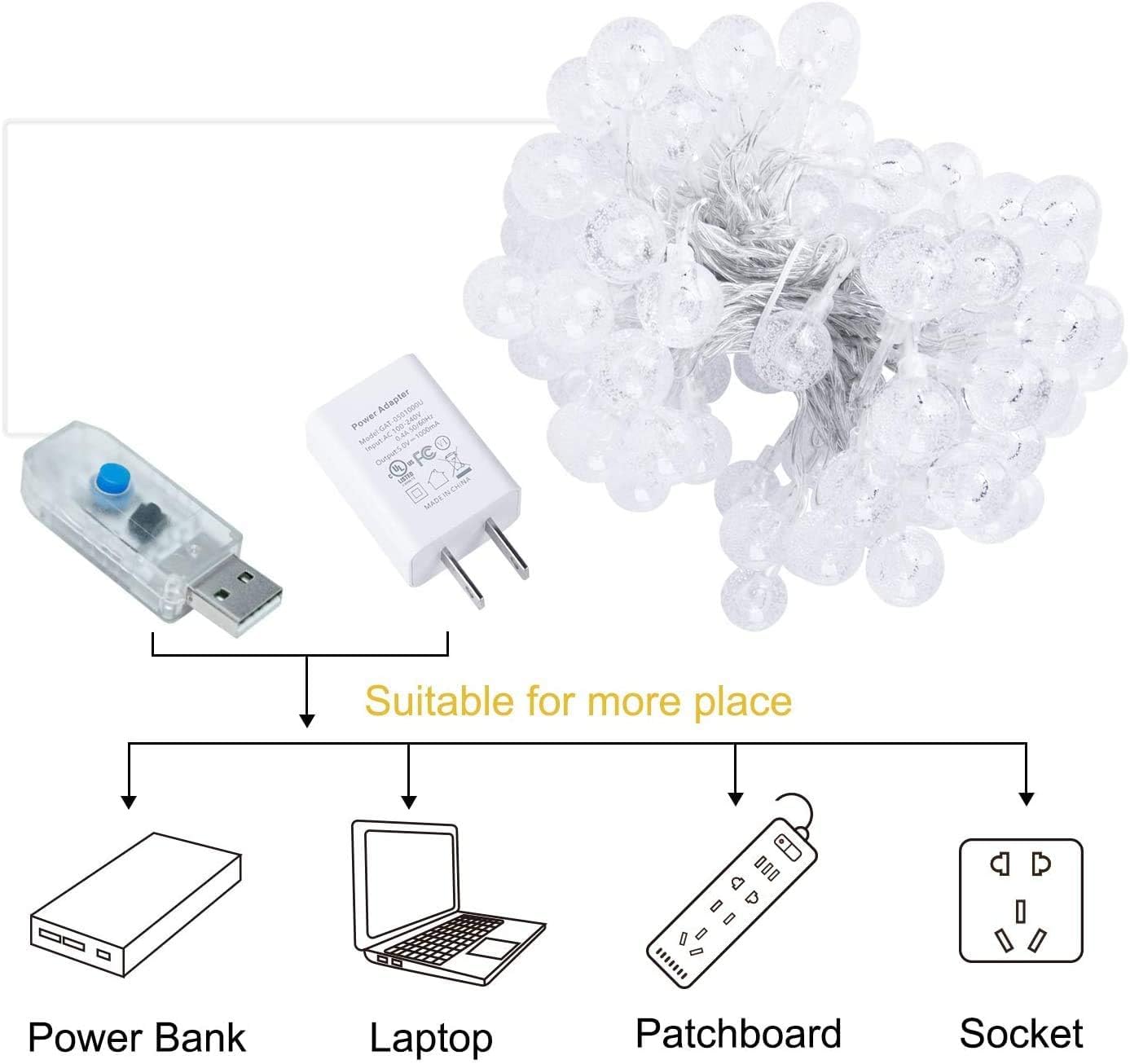 brightown-33ft-100-led-usb-plug-in-crystal-globe-fairy-lights-with-remote-8-mode image 7