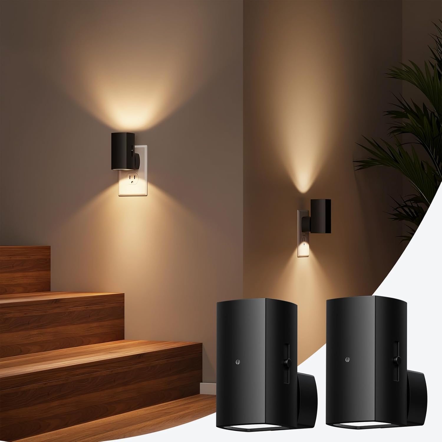 brightown-2-pack-plug-in-night-lights-with-light-sensor-and-dimmable-warm-white image 2