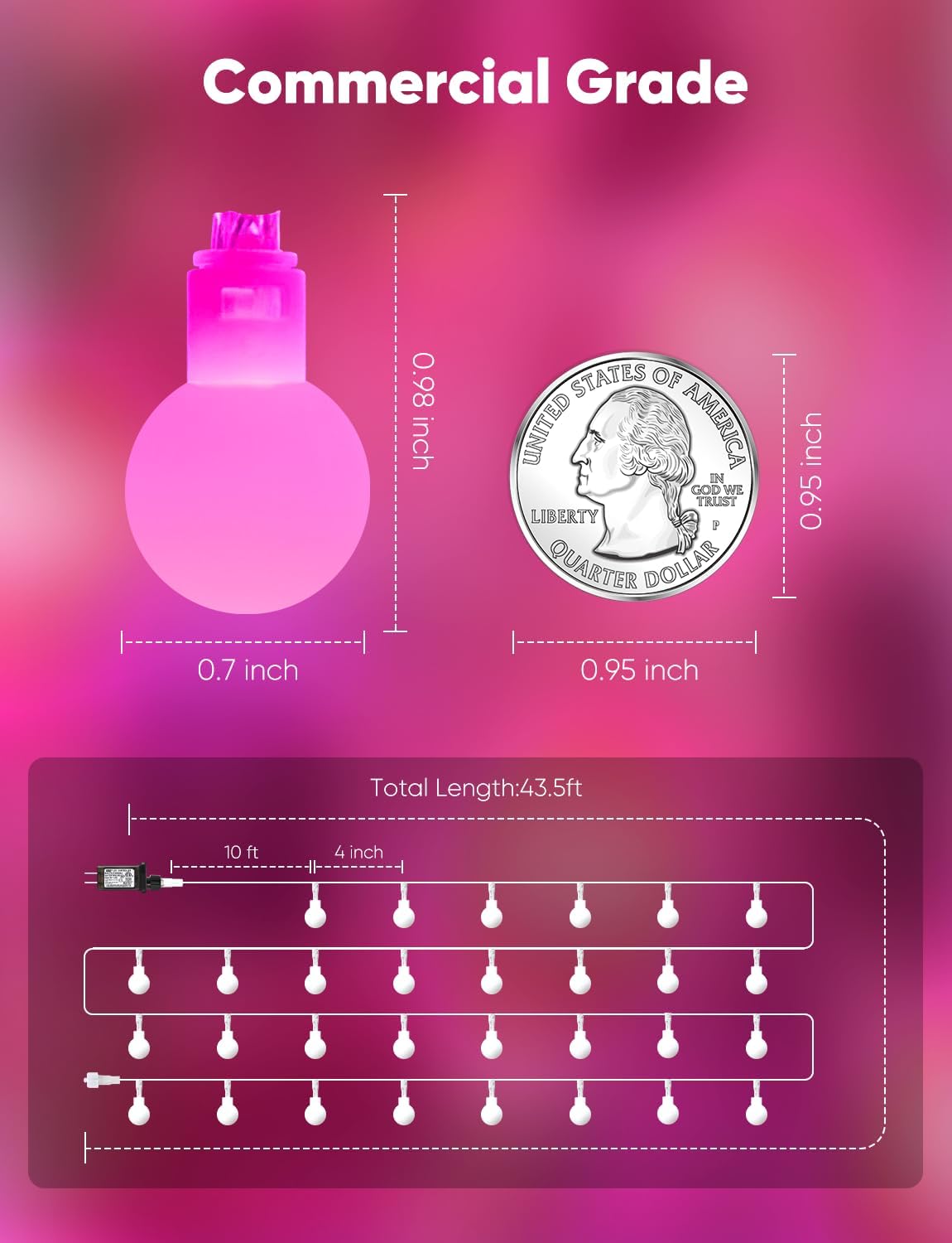 brightown-33ft-100-led-plug-in-mini-globe-fairy-lights-with-8-modes-pink image 2