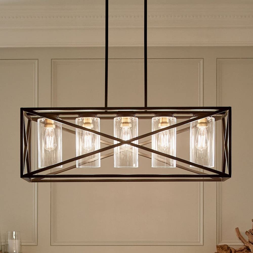 kichler-moorgate-5-light-linear-chandelier-black-brass-vintage-industrial-design image 4