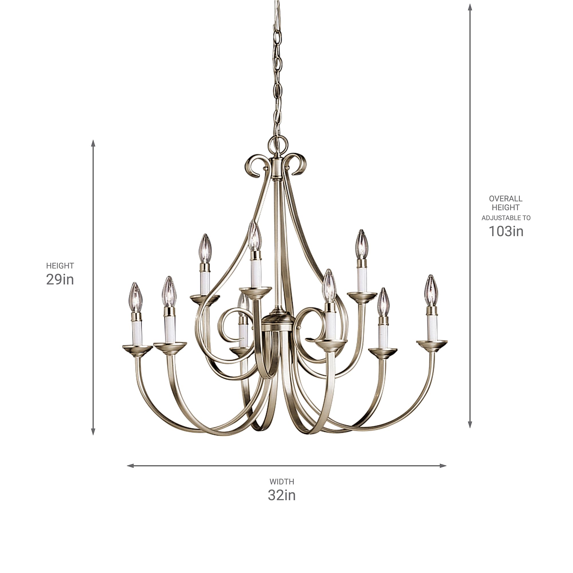 kichler-dover-9-light-2-tier-chandelier-brushed-nickel-2031ni image 2