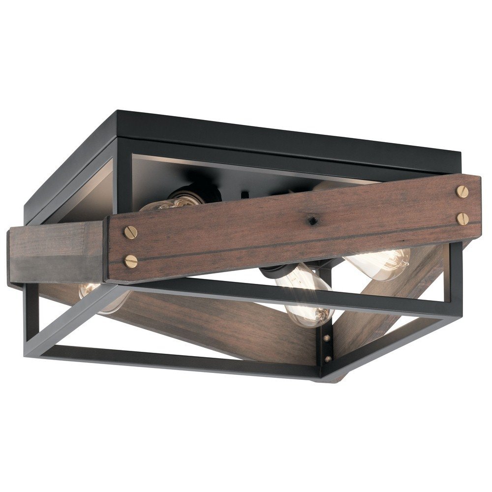 kichler-44224bk-fulton-cross-four-light-flush-mount-black-finish-steel-construct image 2