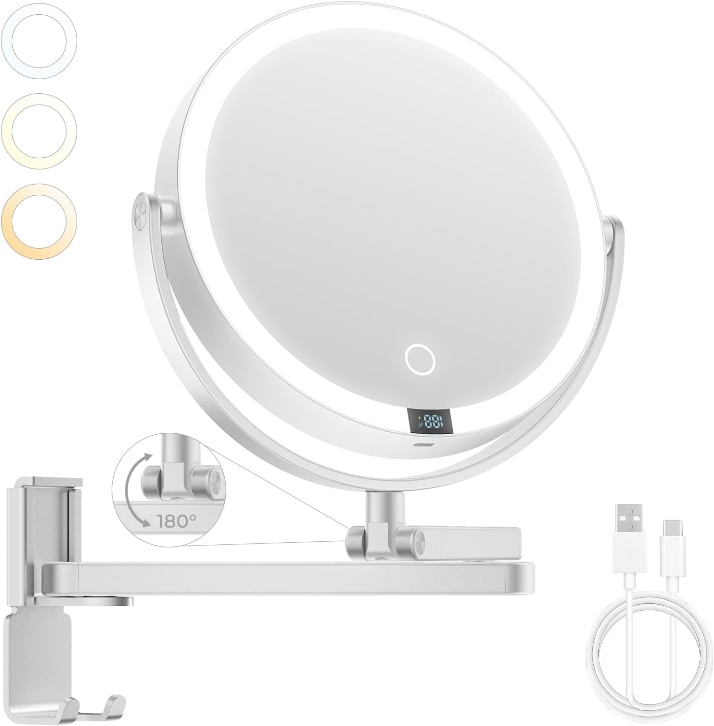 brightown-4000mah-rechargeable-wall-mounted-lighted-makeup-mirror-with-3-color-l image 1