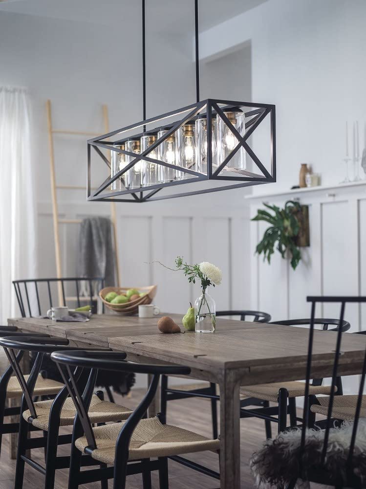 kichler-moorgate-5-light-linear-chandelier-black-brass-vintage-industrial-design image 2