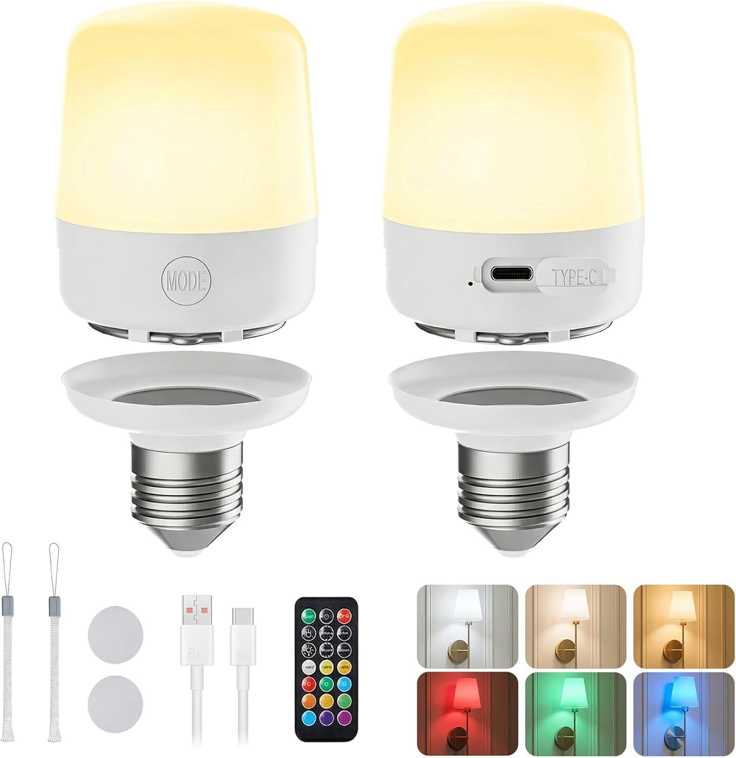 brightown-2-pack-e26-rechargeable-2300mah-light-bulbs-with-remote-12-colors-time image 1