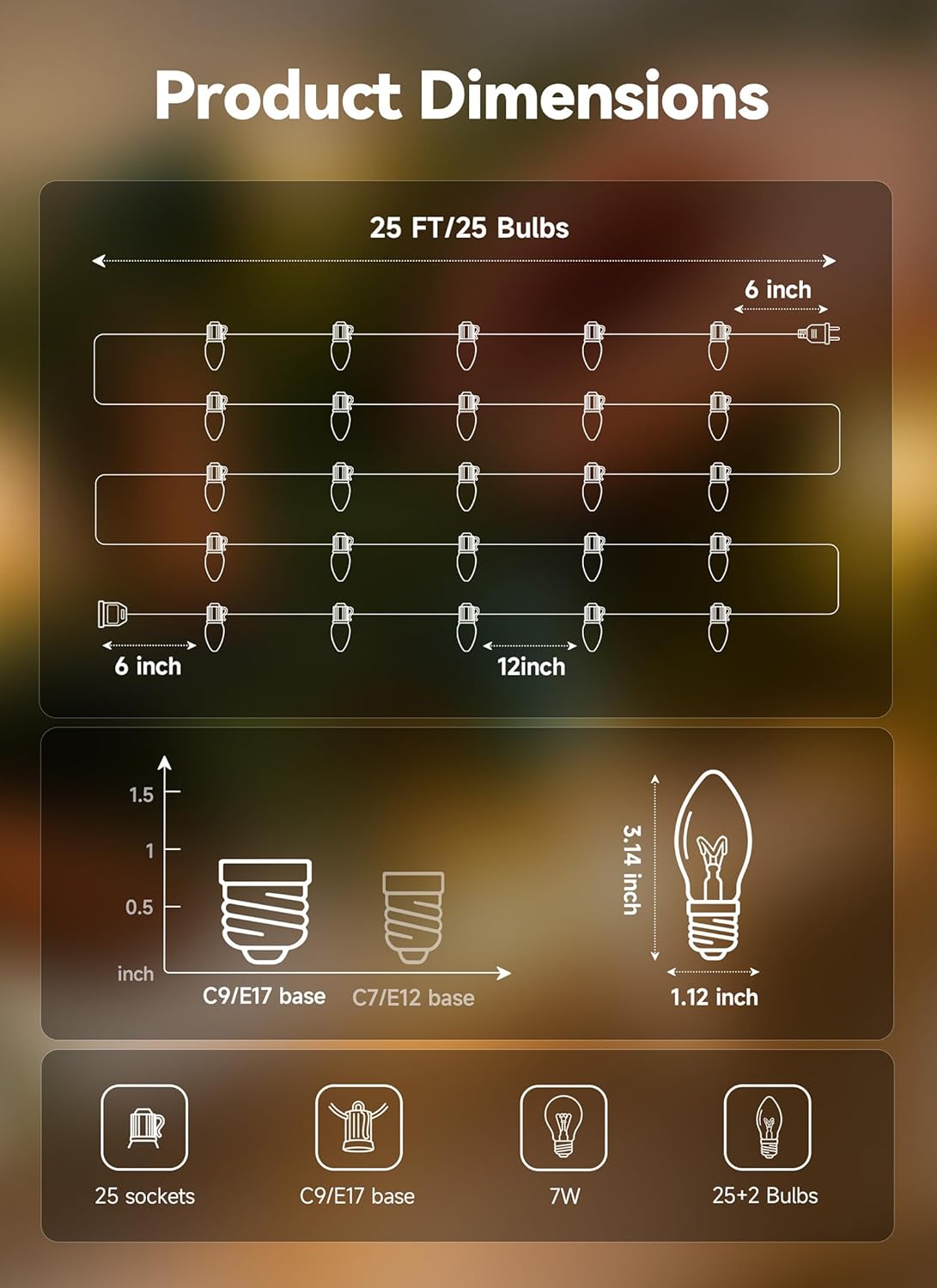 brightown-25ft-plug-in-25-c9-clear-warm-christmas-string-lights-green-wire image 8