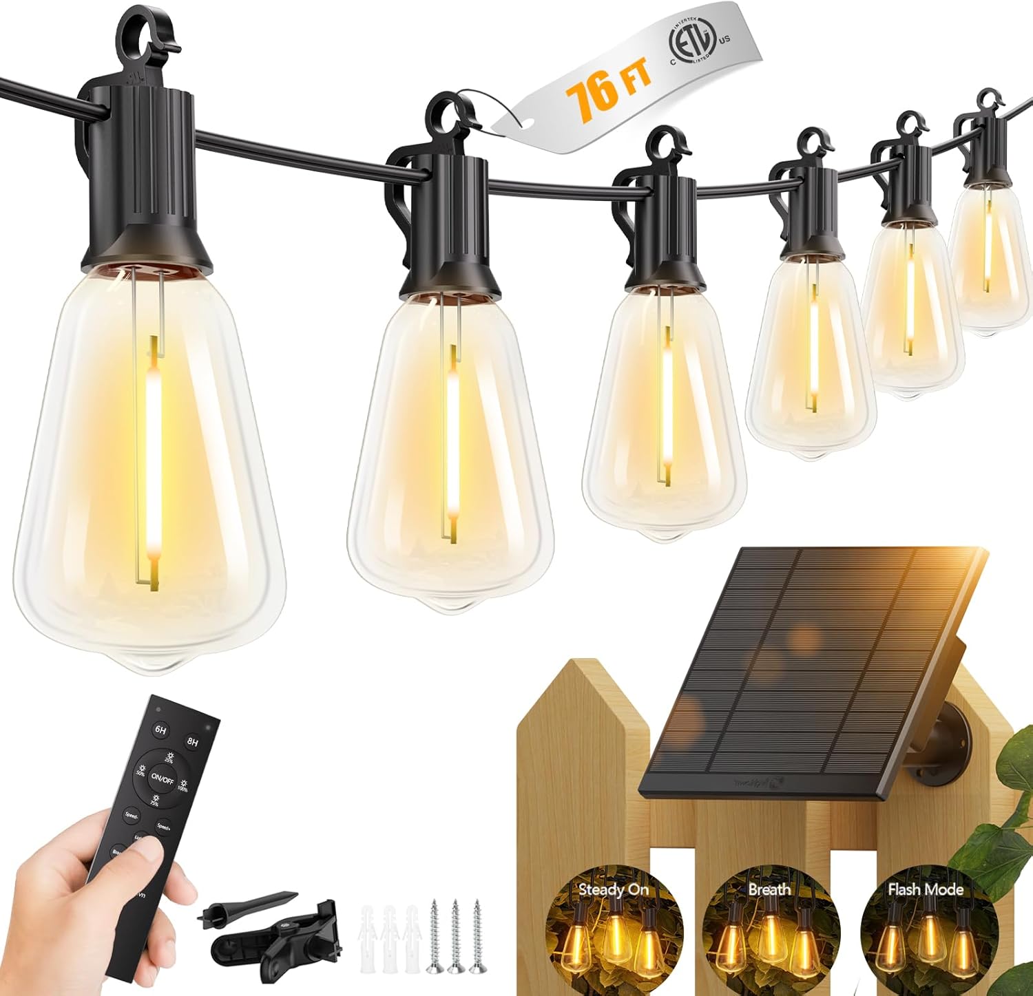 brightown-76ft-solar-powered-shatterproof-edison-led-string-lights-with-remote-a image 1