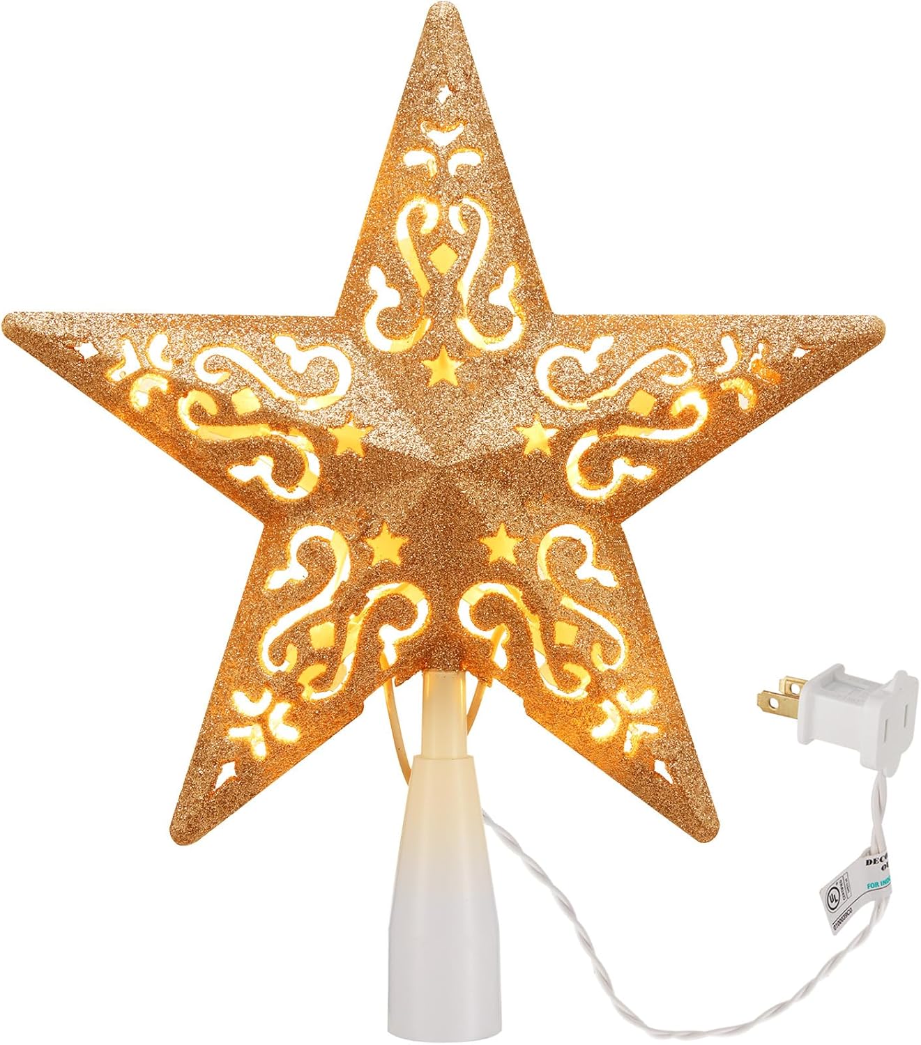 brightown-8-inch-hollowed-3d-star-tree-topper-with-lights-golden-coated-plug-in- image 3