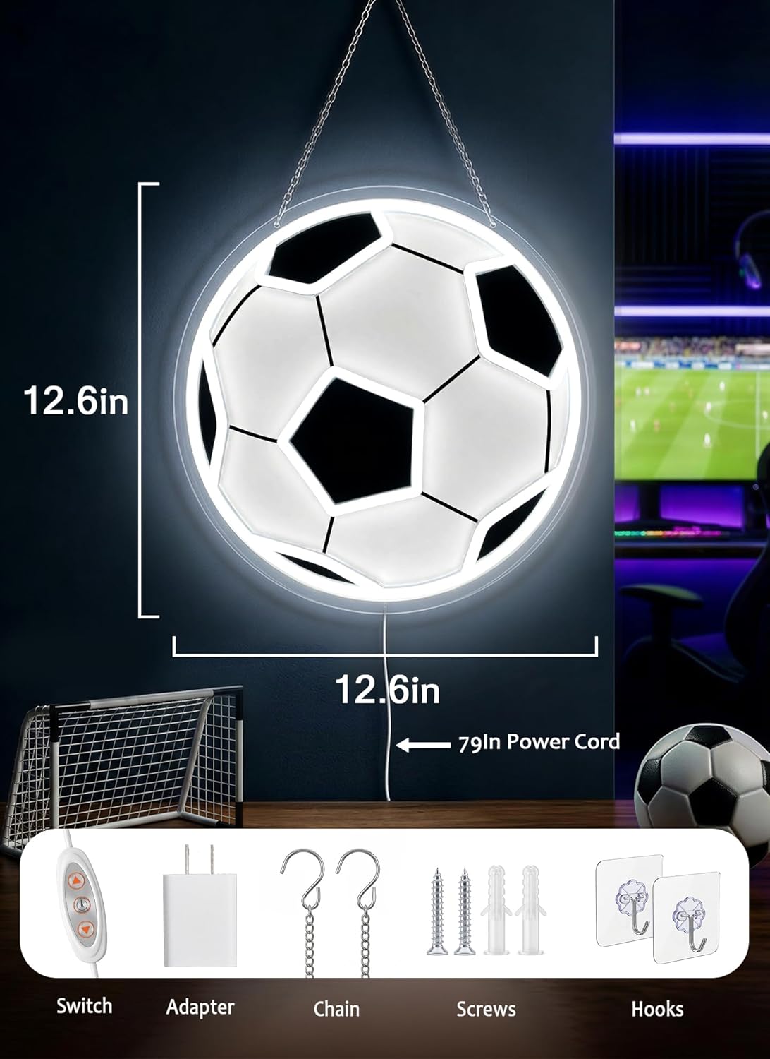 brightown-12-6-led-soccer-ball-neon-sign-usb-powered-dimmable-for-fan-cave-bedro image 2