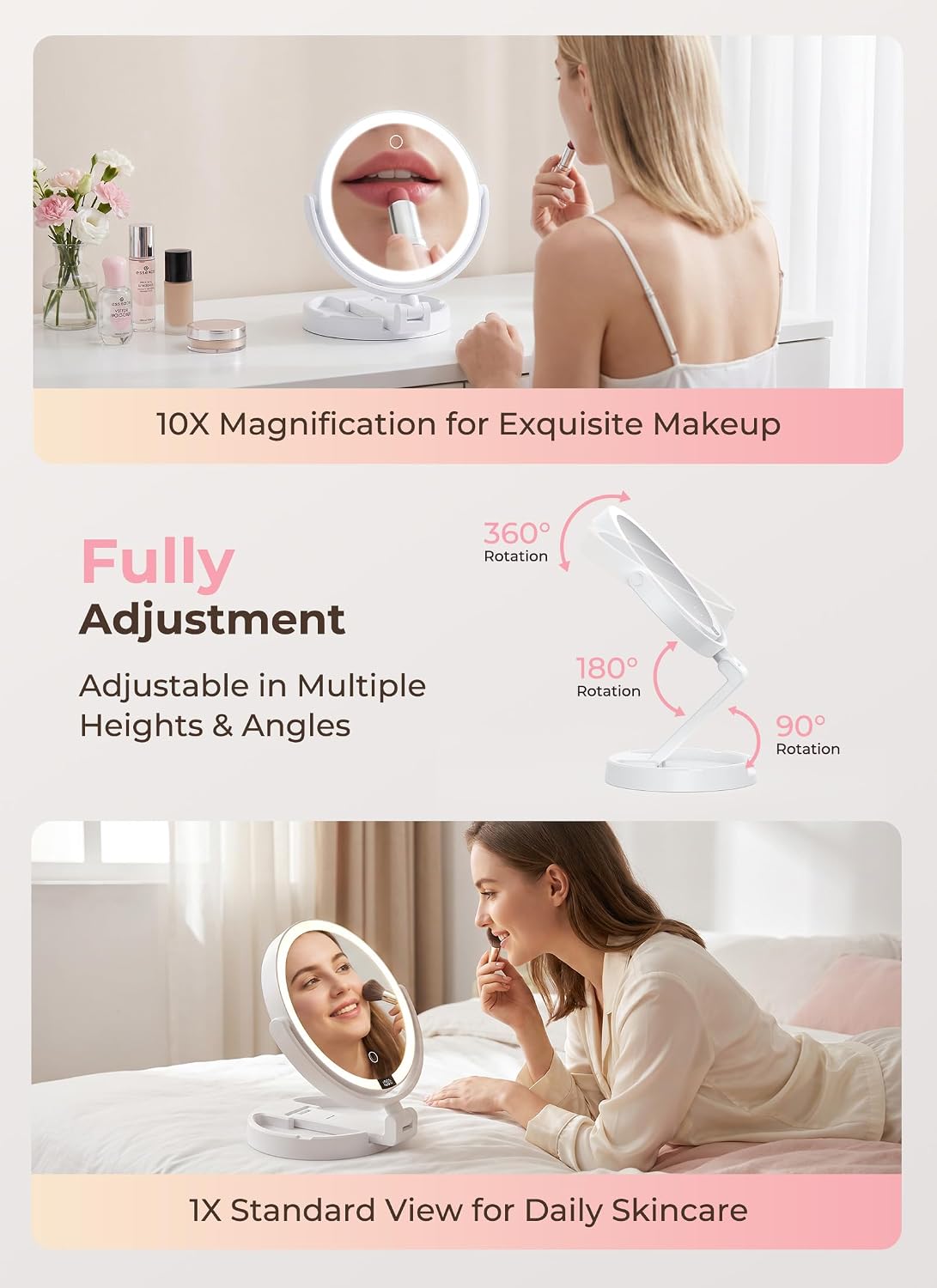 brightown-rechargeable-foldable-1x-10x-magnification-makeup-mirror-with-lights-a image 5