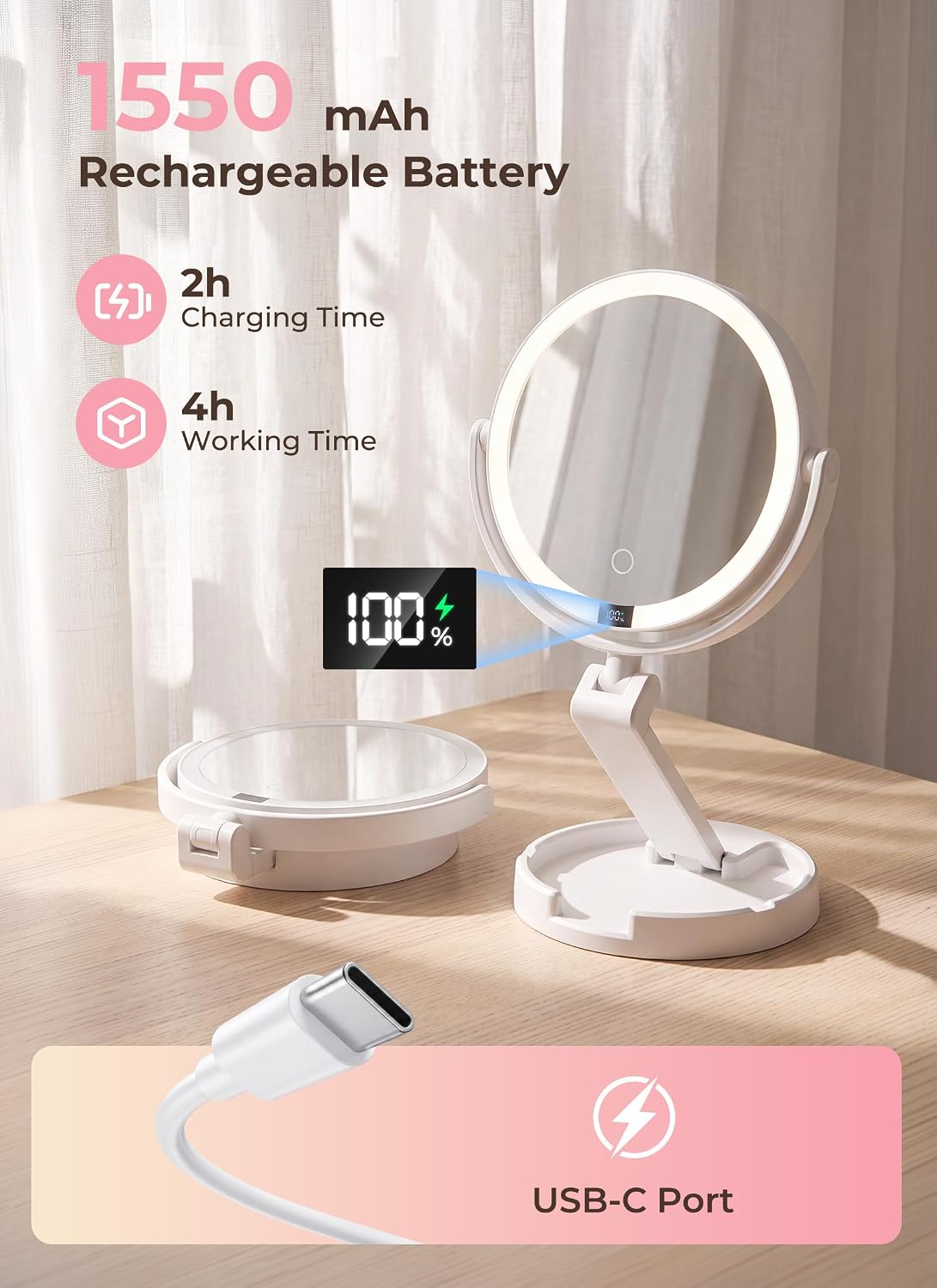 brightown-rechargeable-foldable-1x-10x-magnification-makeup-mirror-with-lights-a image 7