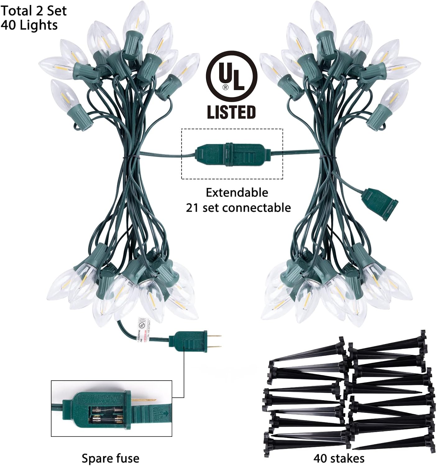 brightown-2-pack-51-4ft-plug-in-c9-led-string-lights-with-40-warm-white-leds-pat image 5