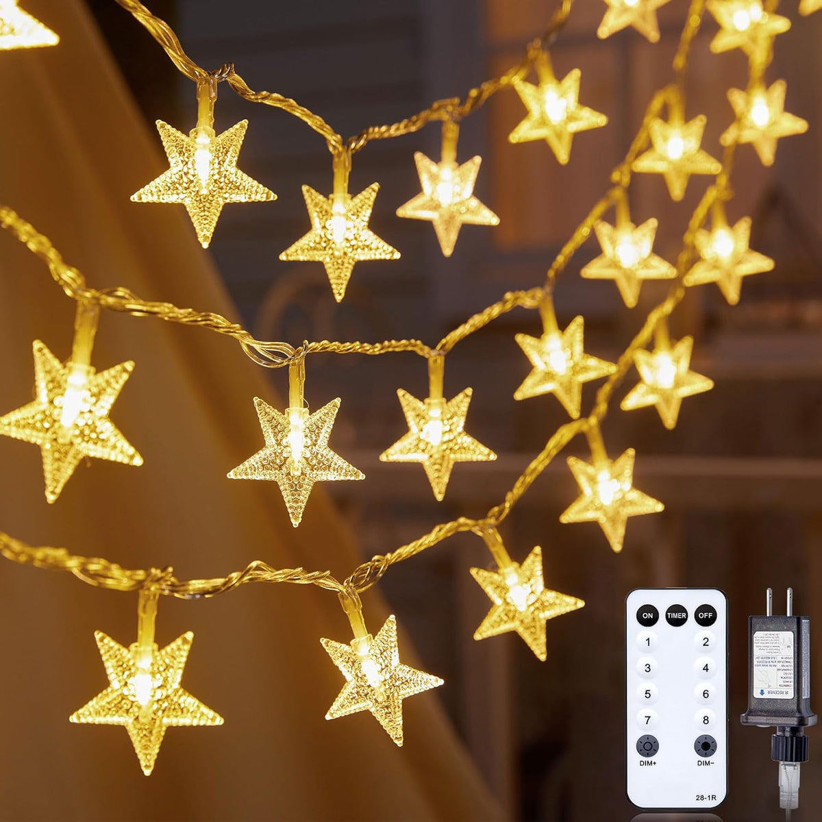 brightown-33ft-100-led-plug-in-star-string-lights-with-remote-8-modes-warm-white image 1