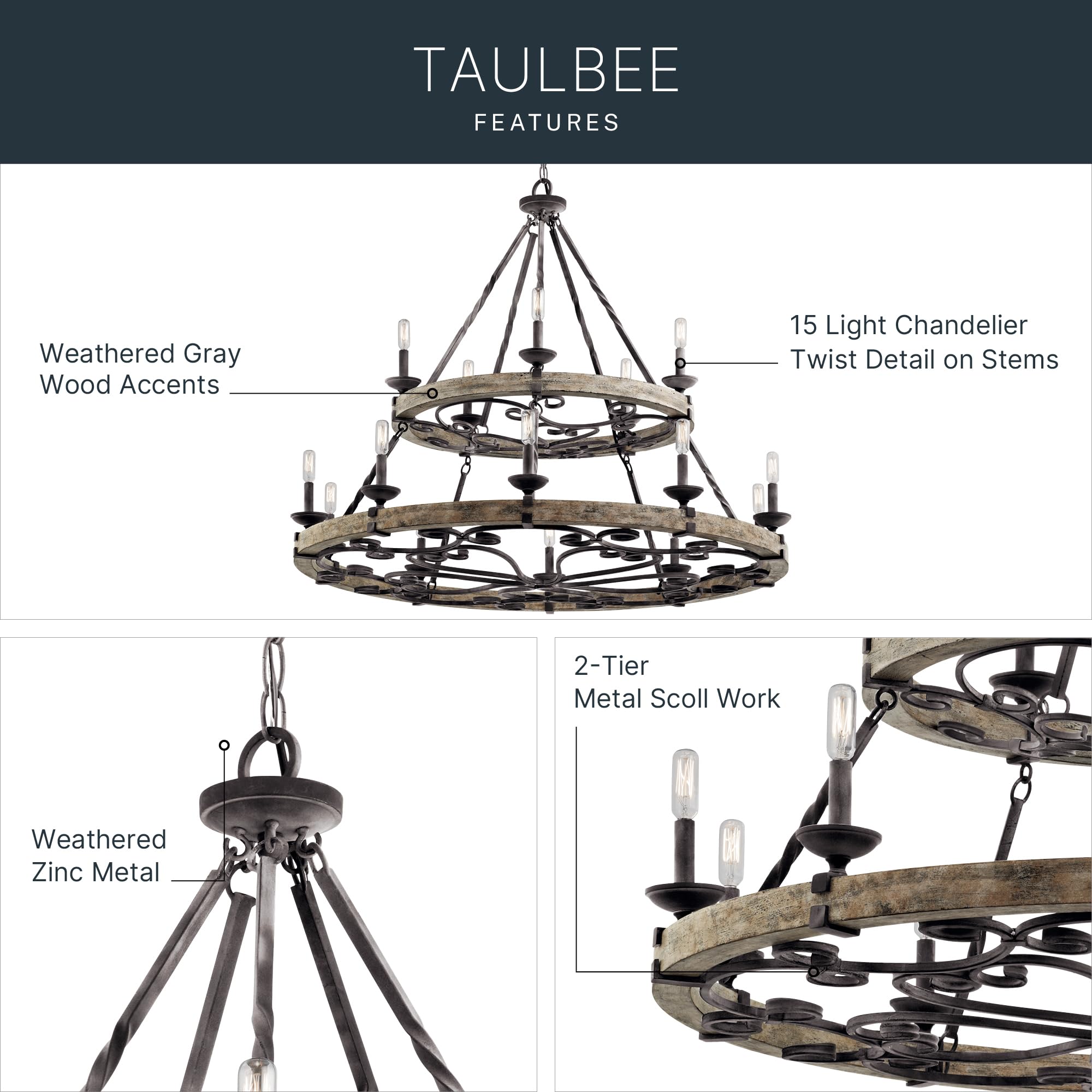 kichler-taulbee-15-light-2-tier-chandelier-weathered-zinc-weathered-grey-wood-ac image 3