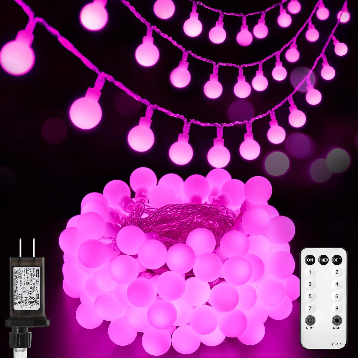 brightown-33ft-100-led-plug-in-mini-globe-fairy-lights-with-8-modes-pink image 1