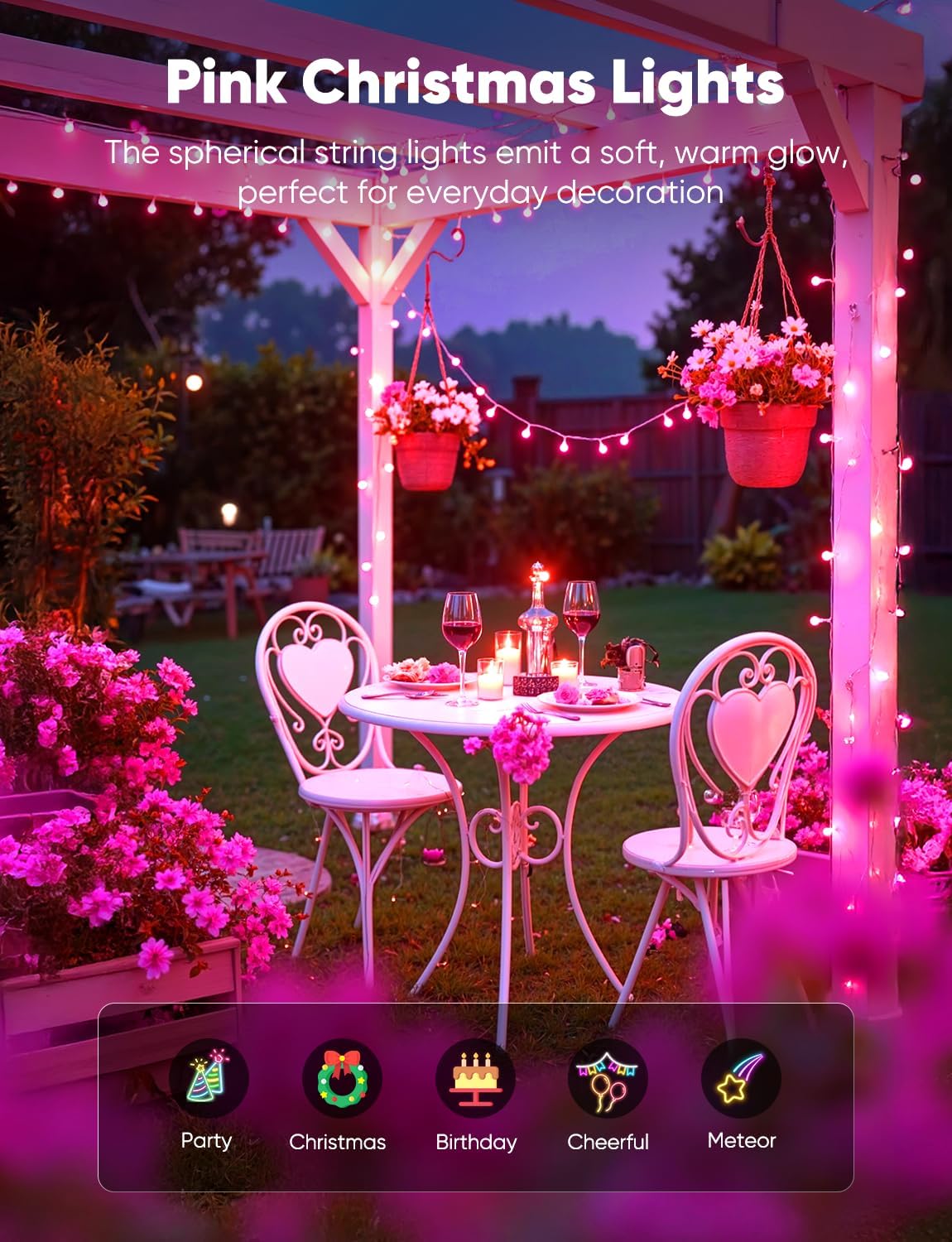brightown-33ft-100-led-plug-in-mini-globe-fairy-lights-with-8-modes-pink image 4