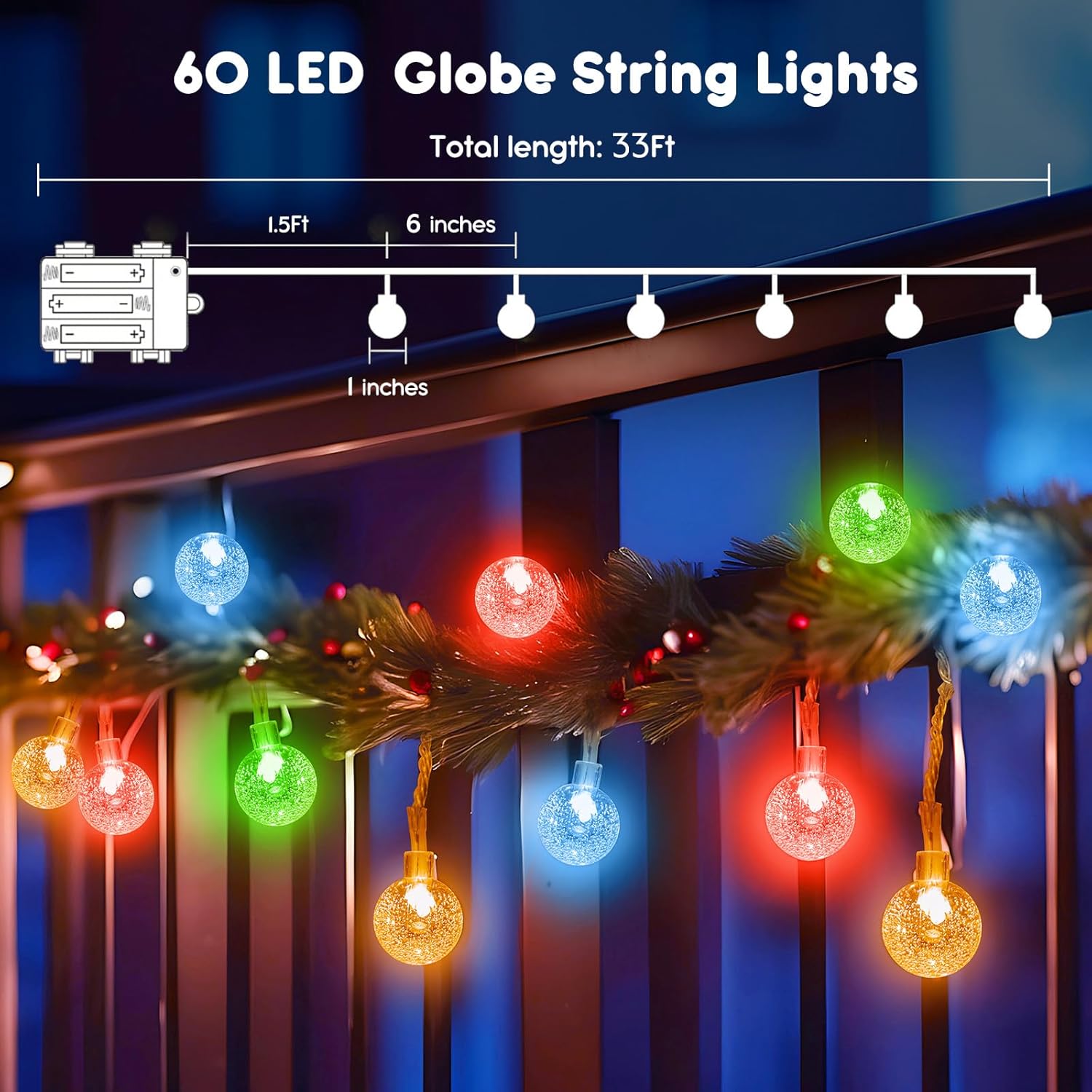 brightown-33ft-60-led-battery-operated-crystal-globe-fairy-lights-with-remote-8- image 5