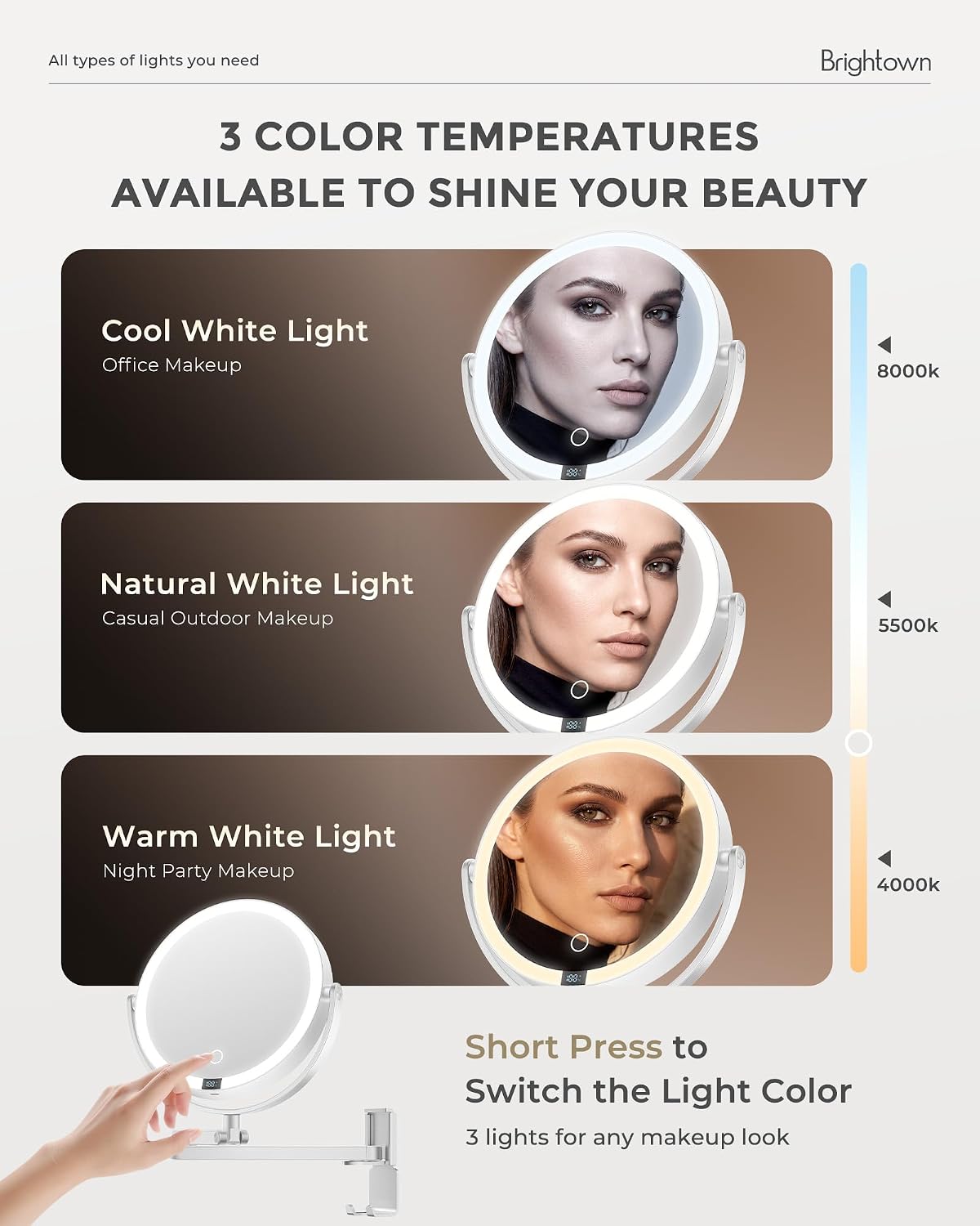 brightown-4000mah-rechargeable-wall-mounted-lighted-makeup-mirror-with-3-color-l image 3