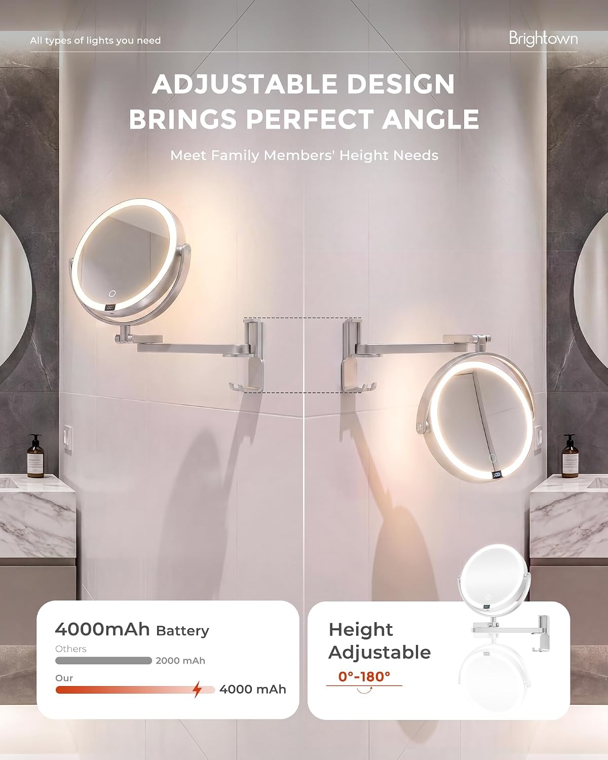 brightown-4000mah-rechargeable-wall-mounted-lighted-makeup-mirror-with-3-color-l image 2