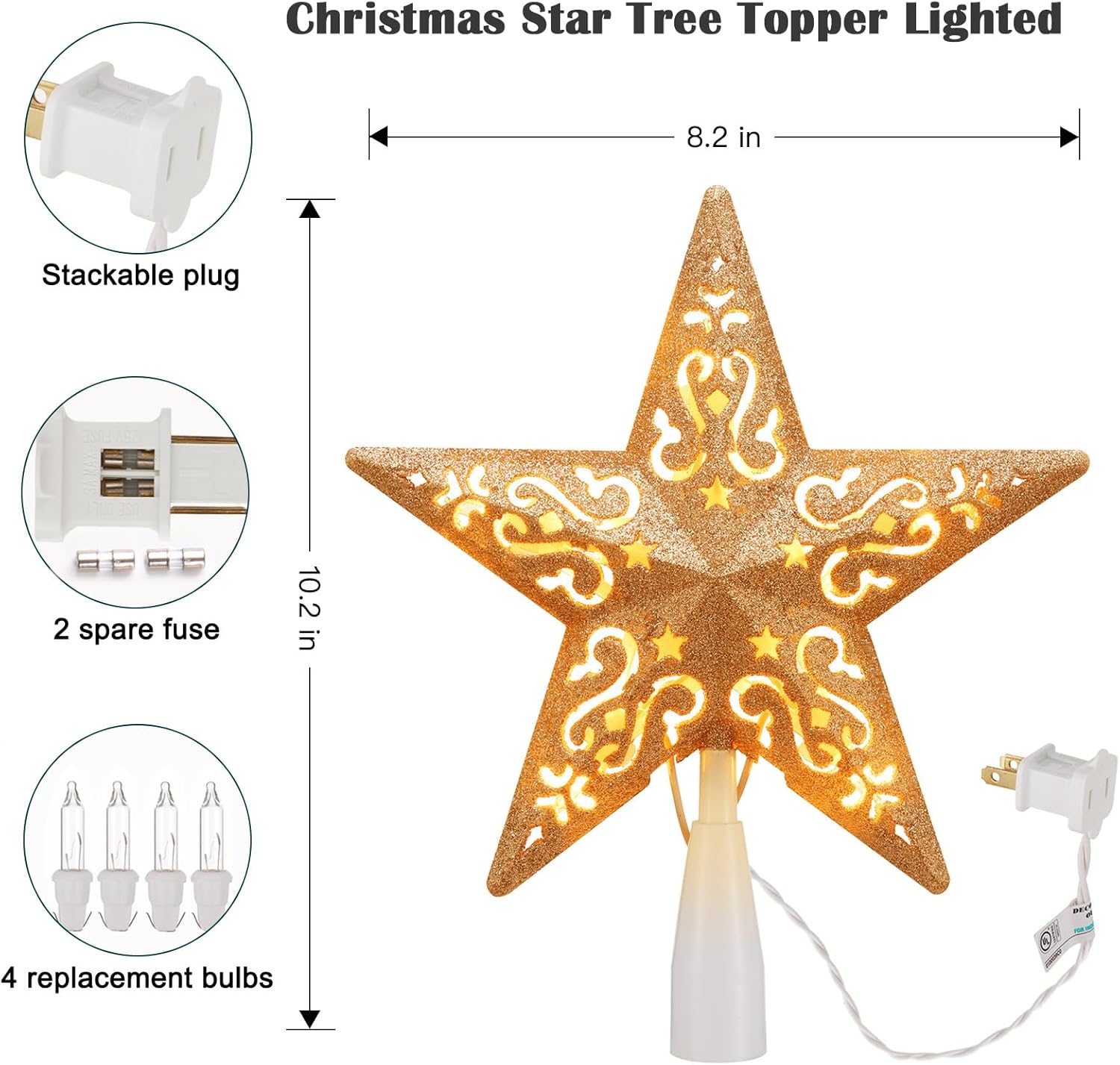 brightown-8-inch-hollowed-3d-star-tree-topper-with-lights-golden-coated-plug-in- image 2