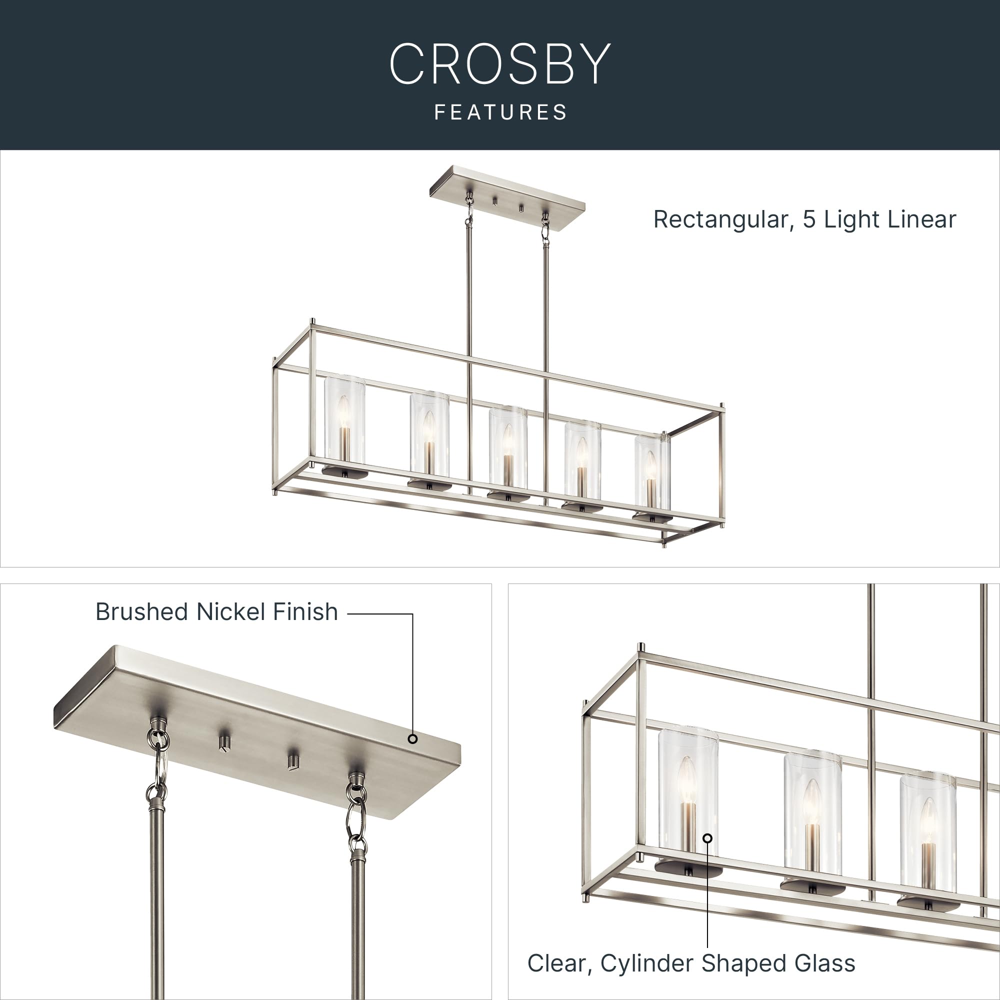 kichler-crosby-43995ni-5-light-linear-chandelier-brushed-nickel-41-25-with-clear image 4