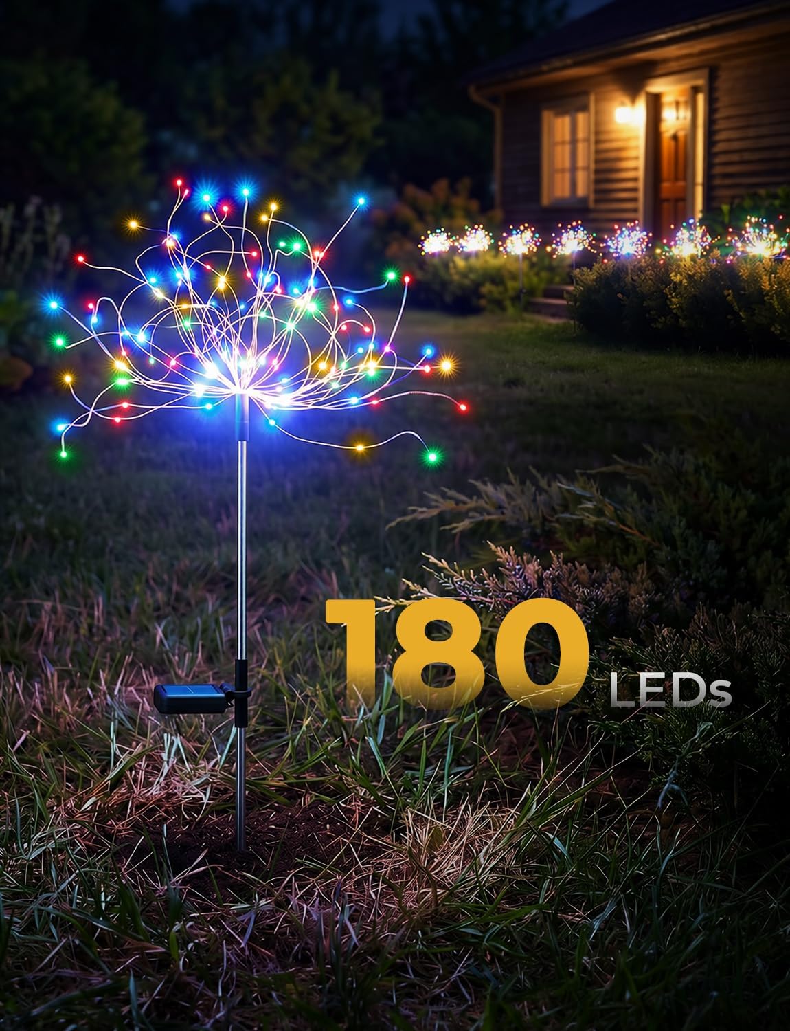 brightown-2-pack-180-led-firework-solar-stake-lights-red-yellow-blue-green-8-mod image 2