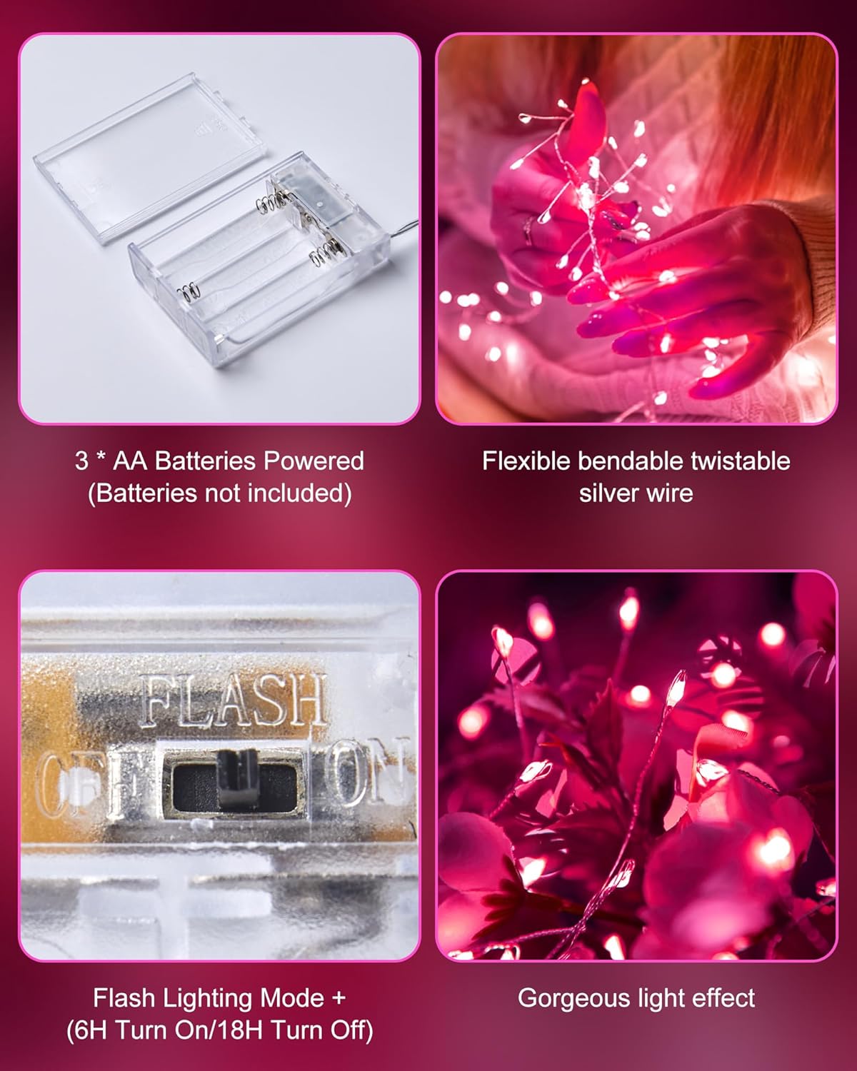 brightown-5ft-60-led-battery-operated-pink-silver-wire-firecracker-fairy-lights- image 6