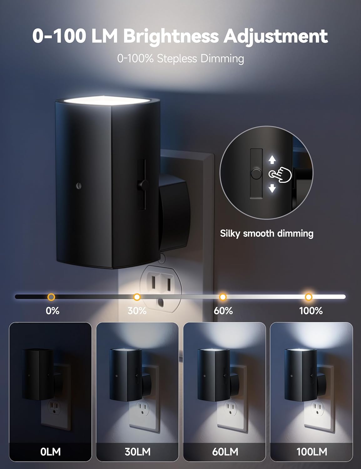 brightown-2-pack-black-plug-in-night-lights-with-rotating-plug-light-sensor-pure image 2