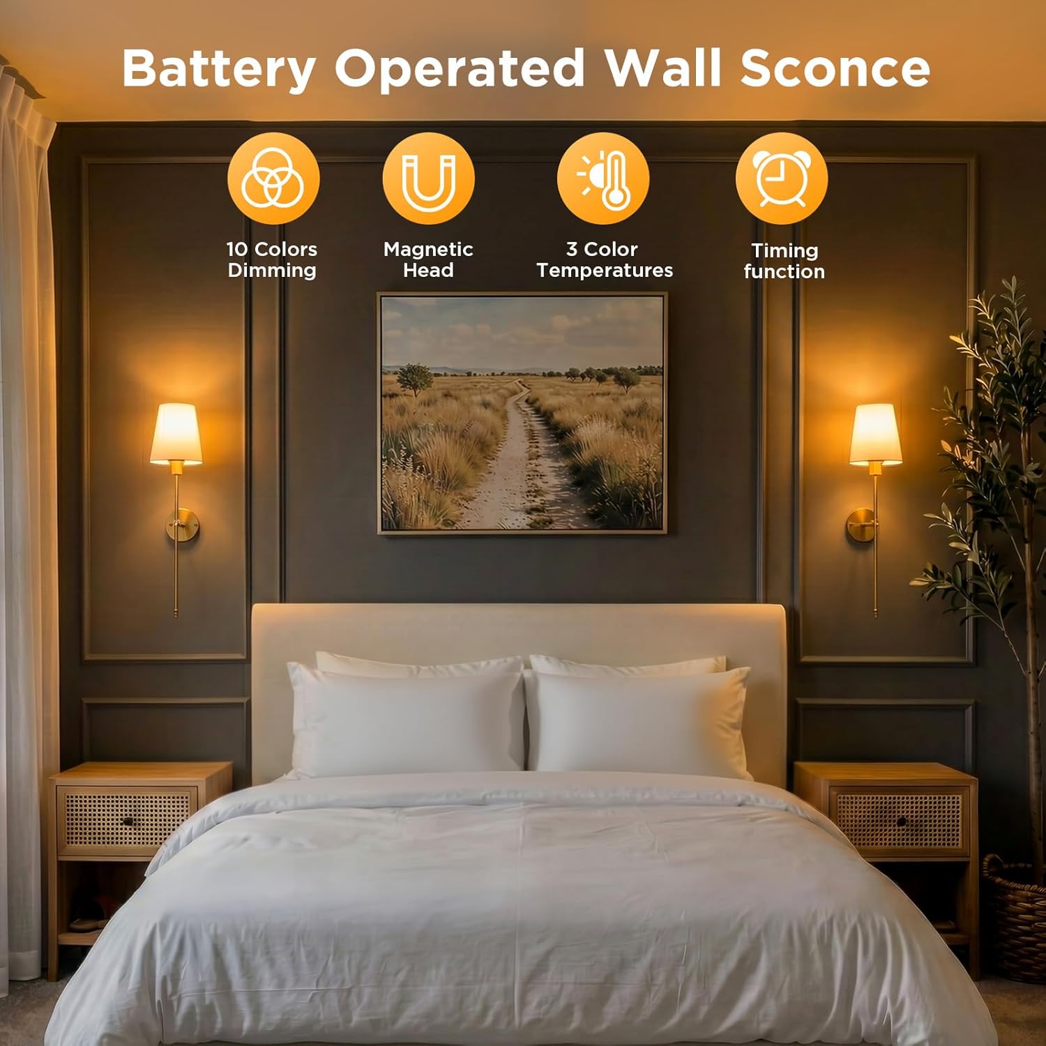 brightown-2-pack-battery-operated-wireless-rechargeable-wall-sconce-lamp-lights- image 2