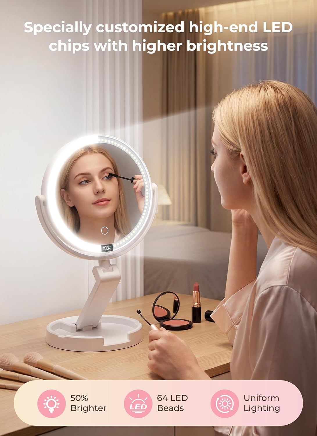 brightown-rechargeable-foldable-1x-10x-magnification-makeup-mirror-with-lights-a image 3