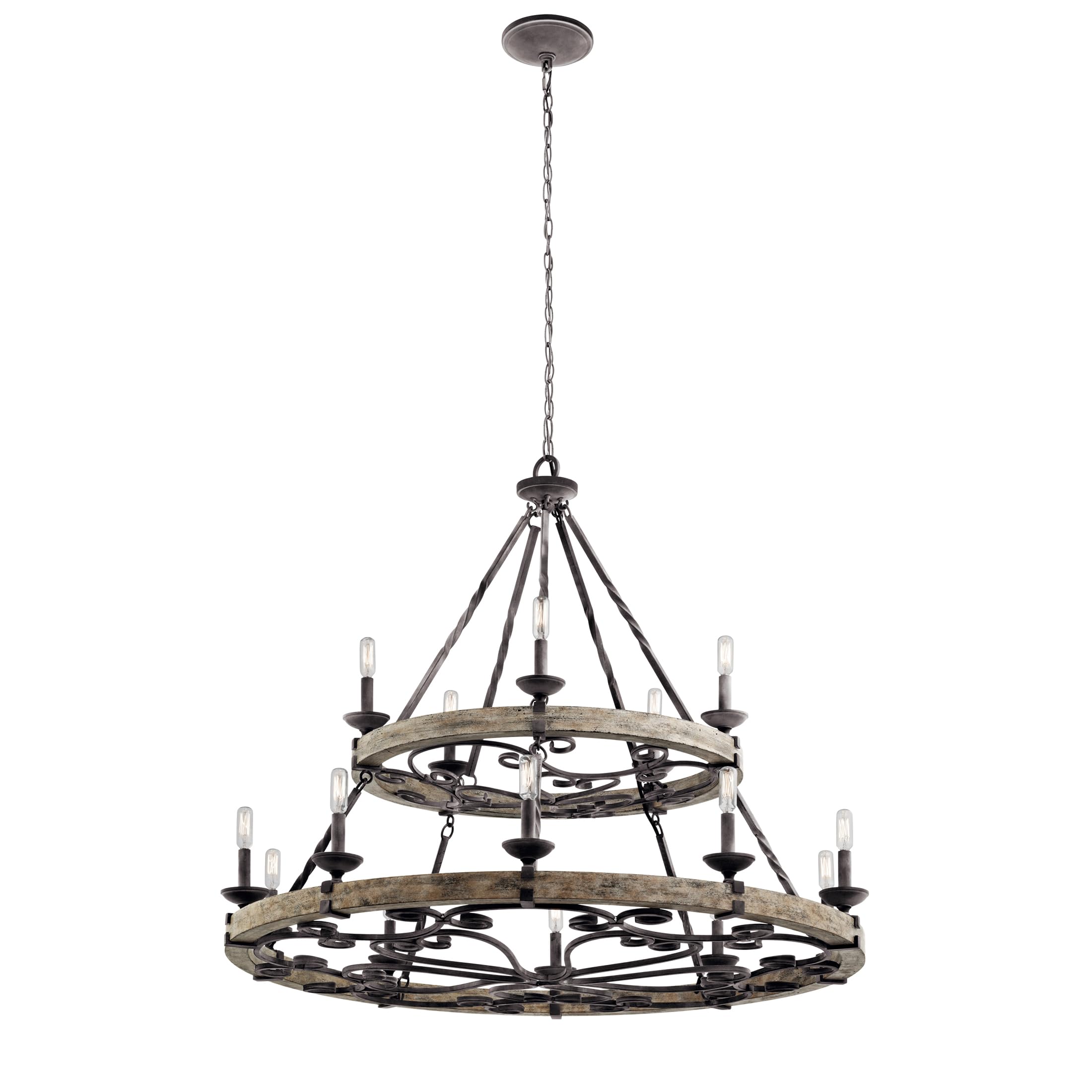 kichler-taulbee-15-light-2-tier-chandelier-weathered-zinc-weathered-grey-wood-ac image 1
