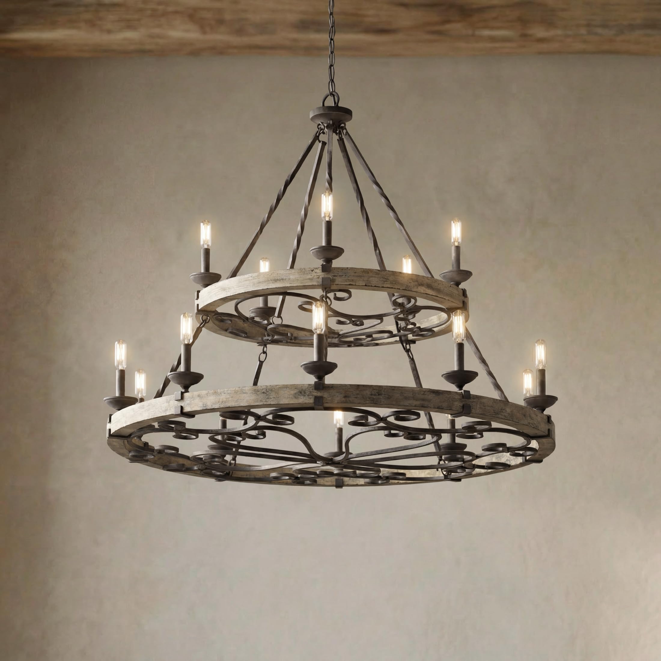 kichler-taulbee-15-light-2-tier-chandelier-weathered-zinc-weathered-grey-wood-ac image 2