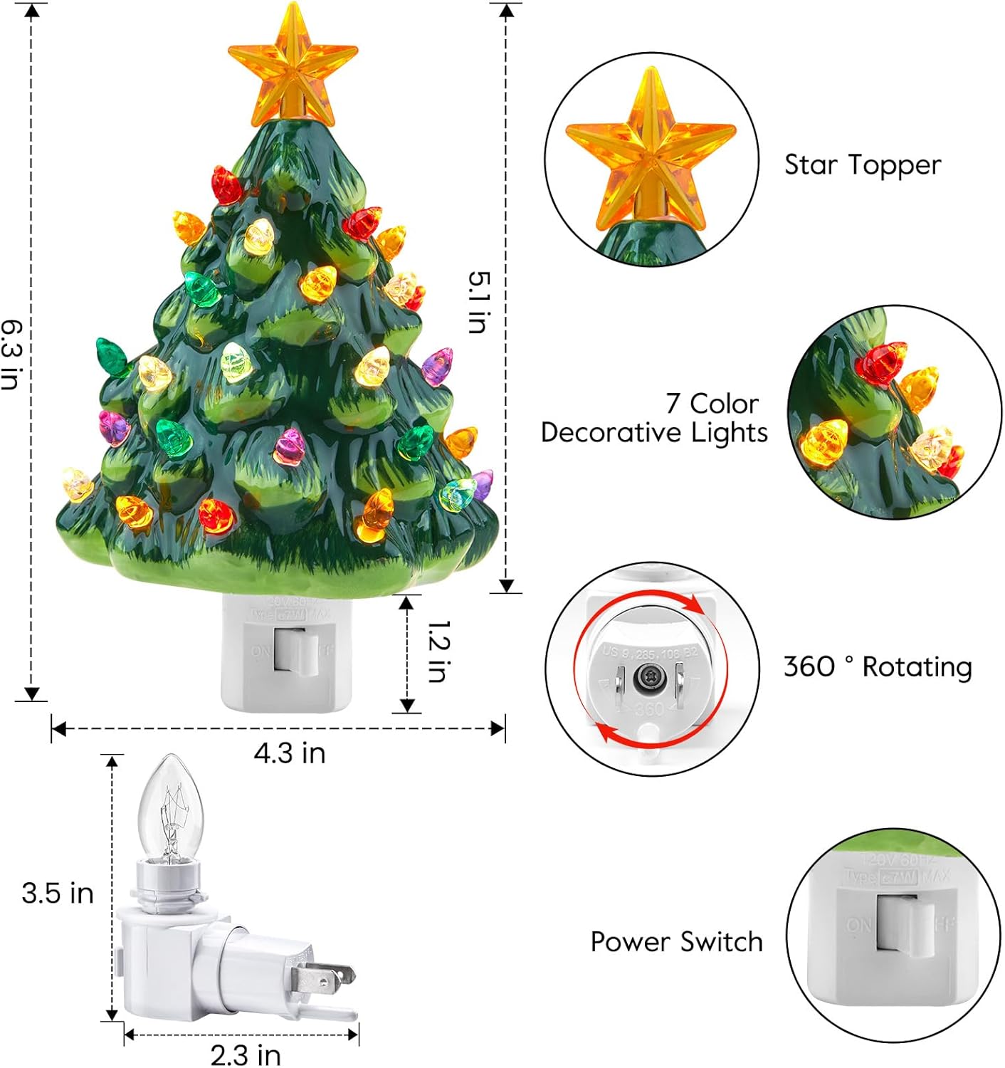 brightown-2-pack-6-ceramic-christmas-tree-night-light-with-star-topper-green image 3