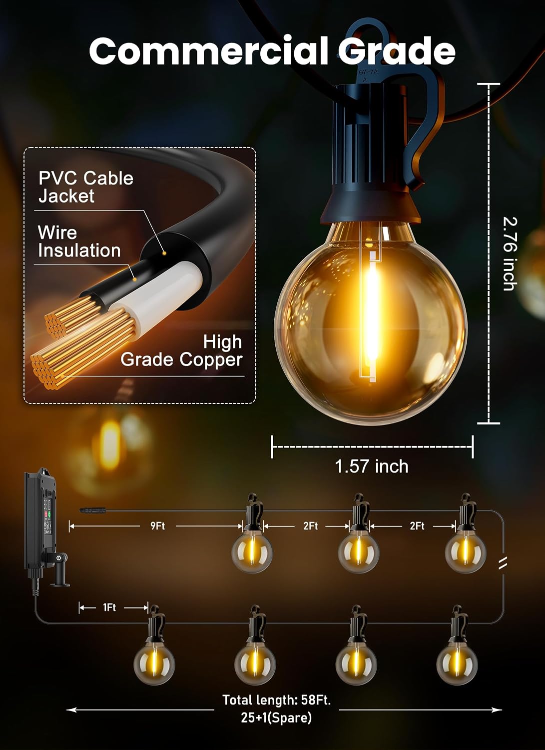 brightown-58ft-solar-powered-g40-26-led-bulbs-string-lights-with-remote-usb-port image 5