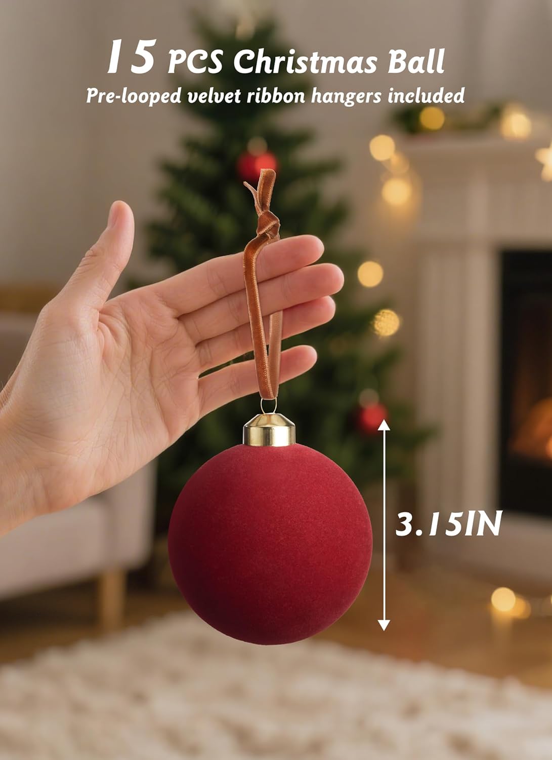 brightown-15-piece-3-15-inch-red-velvet-christmas-ornaments-shatterproof image 2