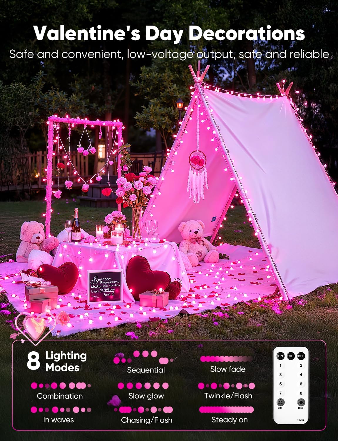 brightown-33ft-100-led-plug-in-mini-globe-fairy-lights-with-8-modes-pink image 6