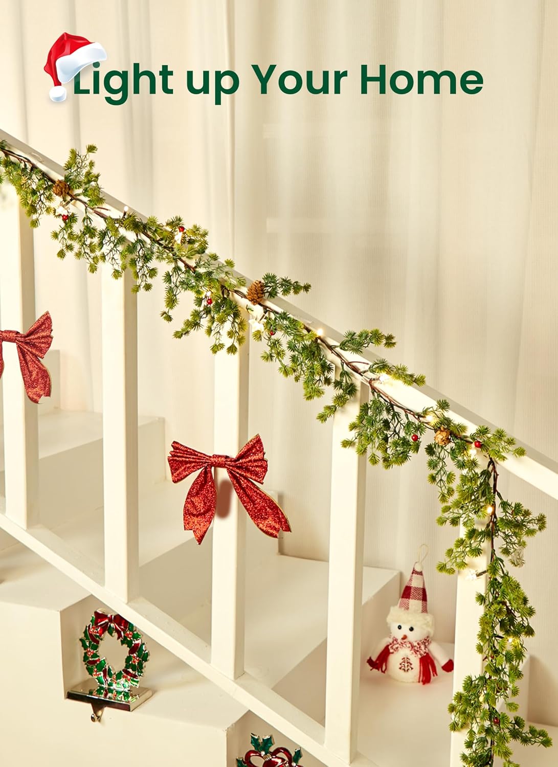 brightown-2-pack-6ft-led-lighted-pine-leaves-garlands-with-20-lights-each-batter image 7