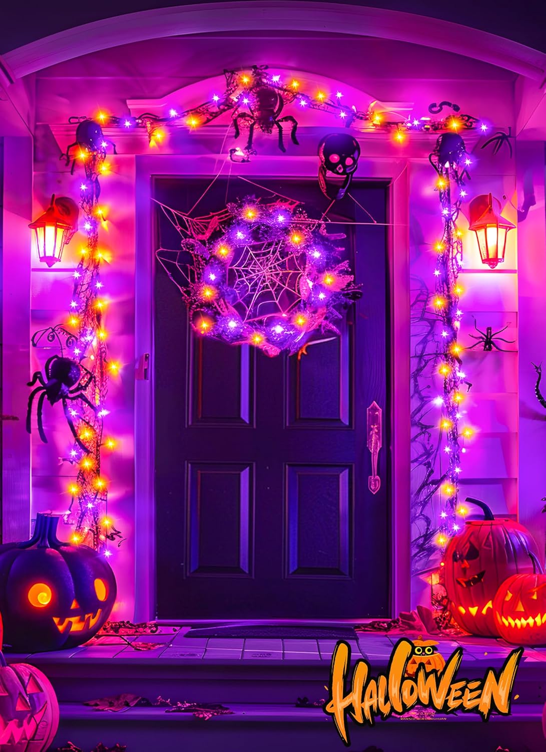 brightown-halloween-string-lights-10ft-120-led-battery-operated-orange-purple-wi image 2