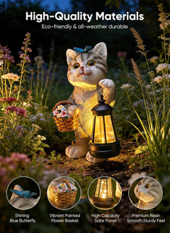 brightown-solar-cat-statue-with-lantern-flower-basket-garden-decor-hand-painted- image 2