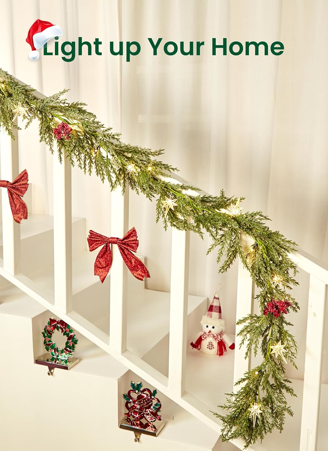 brightown-6ft-led-lighted-pine-leaves-garland-with-20-warm-white-lights-battery- image 6