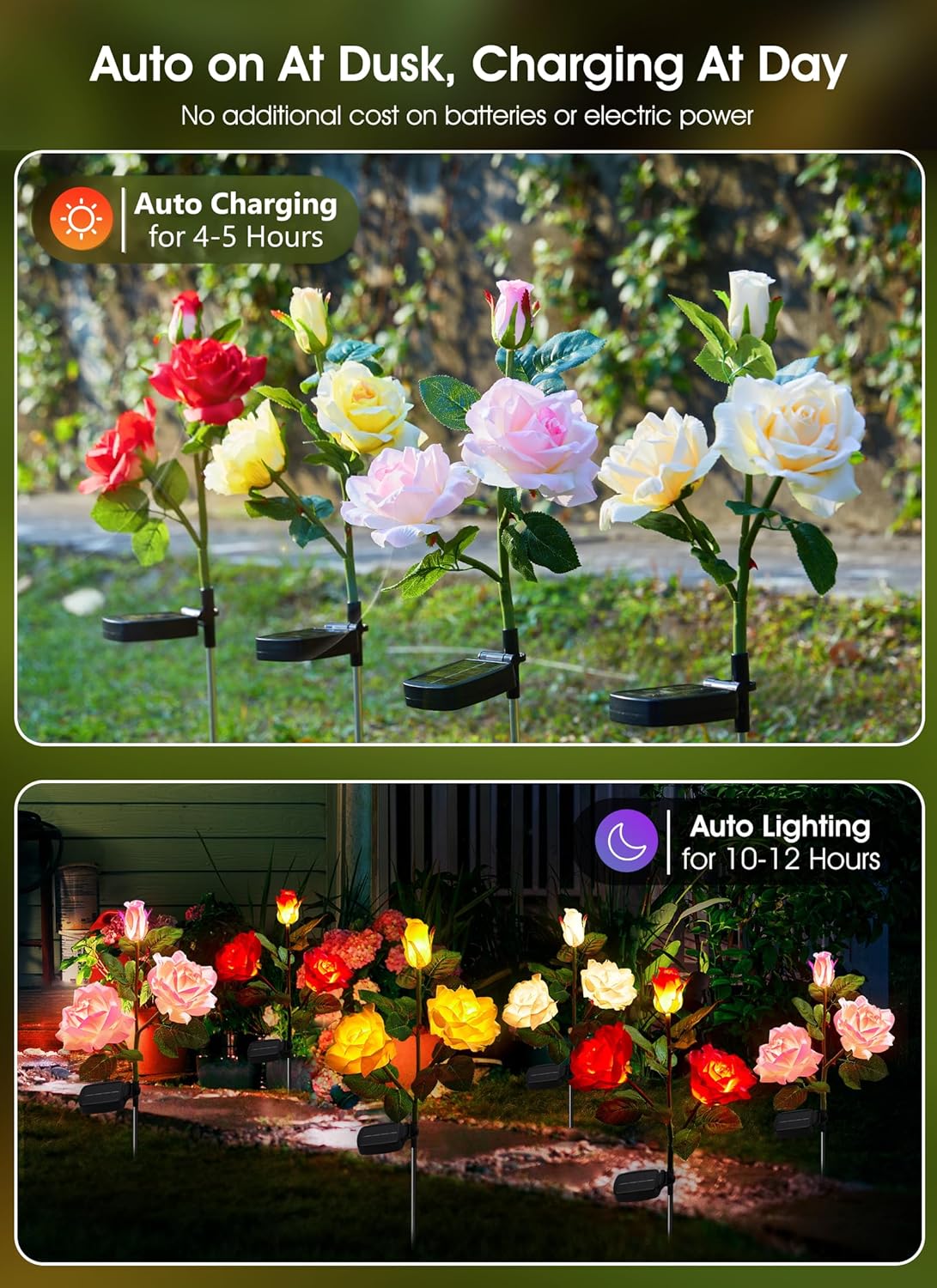 brightown-4-pack-realistic-rose-solar-garden-pathway-lights-waterproof-warm-whit image 2